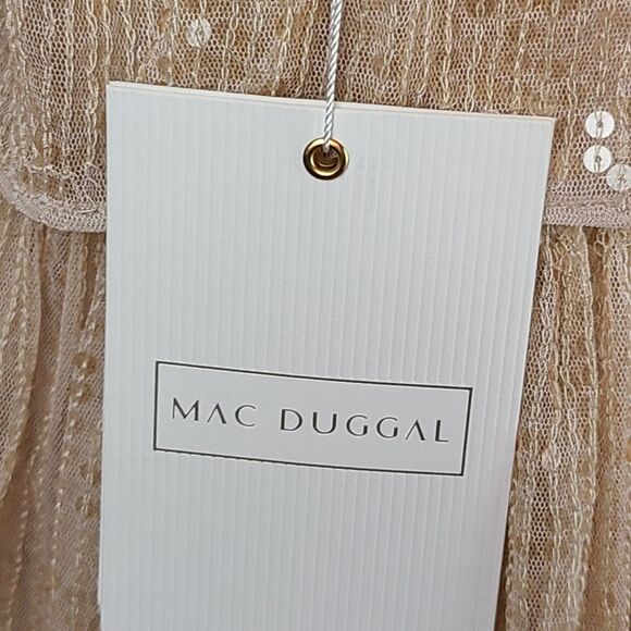 New Mac Duggal Women's (4) Beige 3/4 Sleeve Sequined Ruffle Tiered 2 Piece Gown - Picture 12 of 12